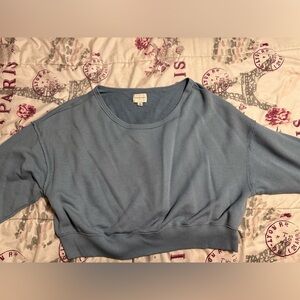 AMERICAN EAGLE - WOMENS L - BLUE LONG SLEEVE ROUND NECK CROP TOP SWEATSHIRT